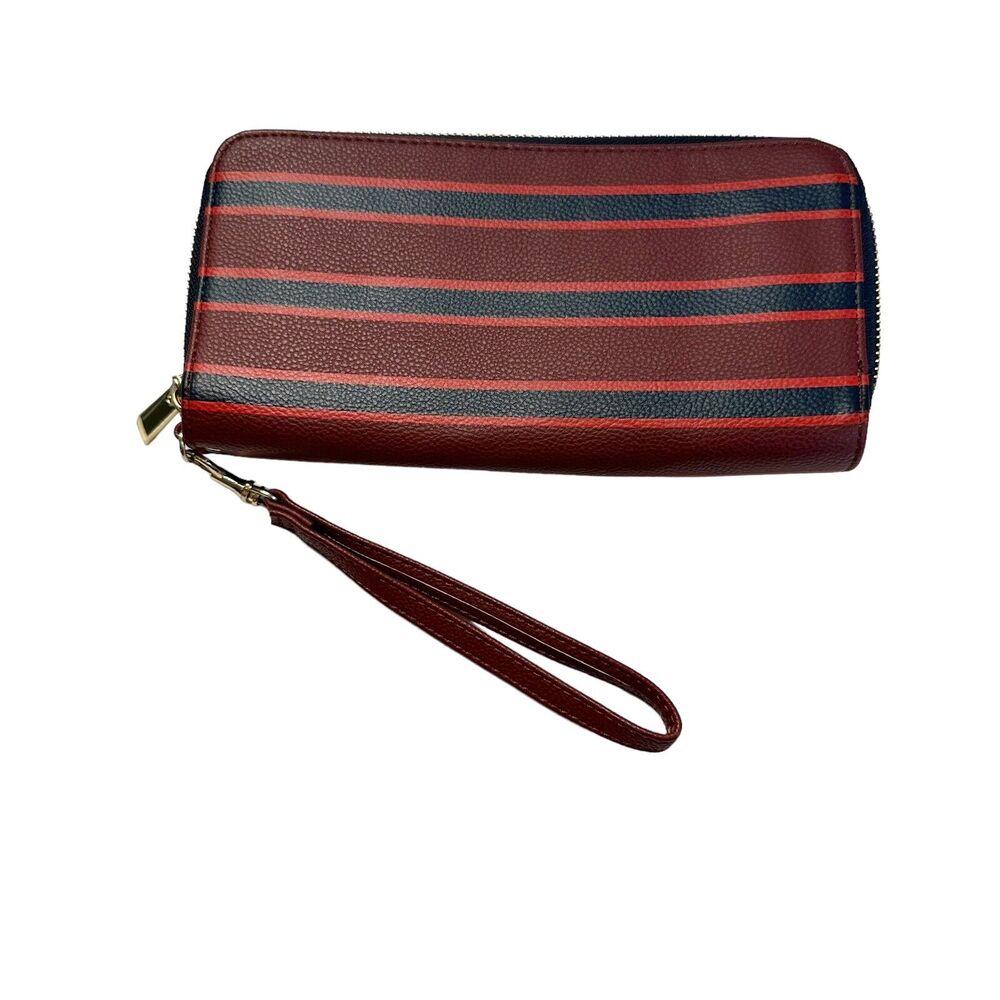 Target Wristlet Wallet Blue Red Orange Stripe 2 Compartments Gold zipper Preppy